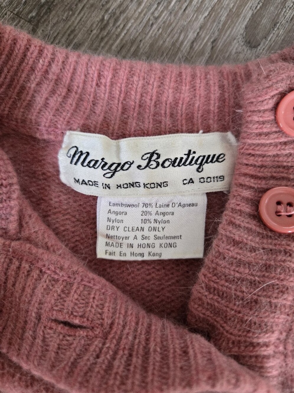 Vintage Margo Boutique Angora Lambswool Knit Dress Pink Henley Midi Size 15/16 - Picture 6 of 10
